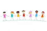 Abstract Children Lined Up Holding Hands